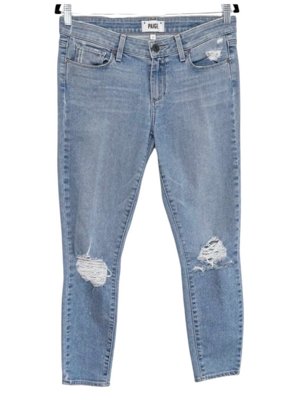 PAIGE Verdugo Crop Distressed Skinny Jeans Light Wash High Rise Women’s 29